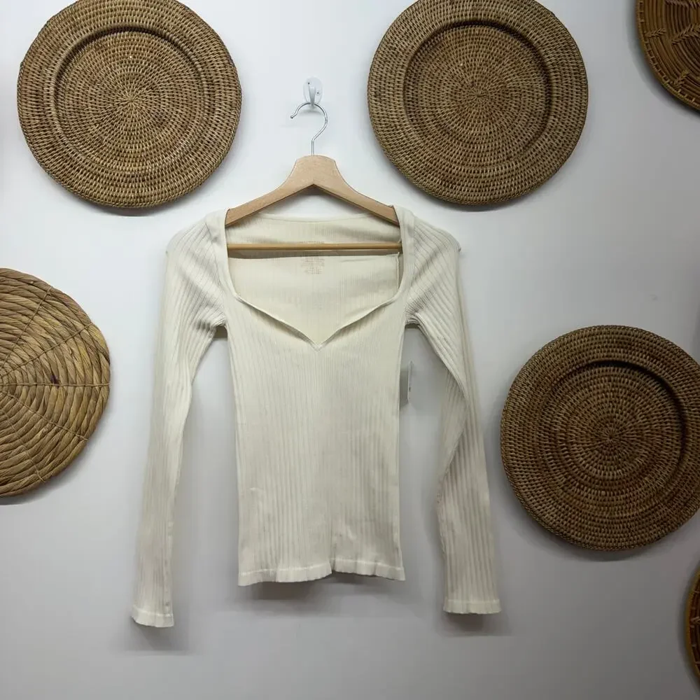 Free People Ribbed Long Sleeve Top M/L